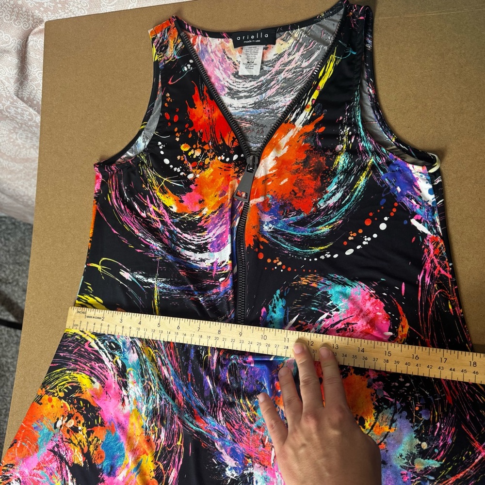 Arielle Front Zipper Sleeveless Dress Multicolor Paint Splatter Artsy Abstract - Picture 8 of 9